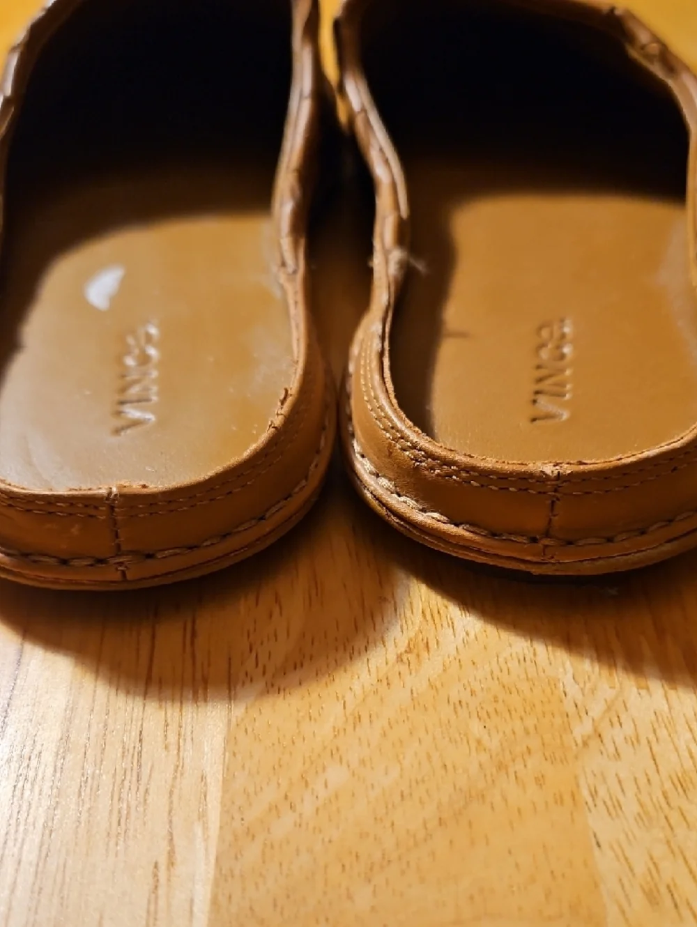 Vince Woven All Leather Slip-On Mules in Cognac - Picture 3 of 9